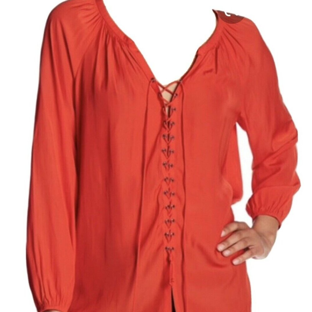 Ramy Brook Patty~Lace-up Blouse~ Red~Size L